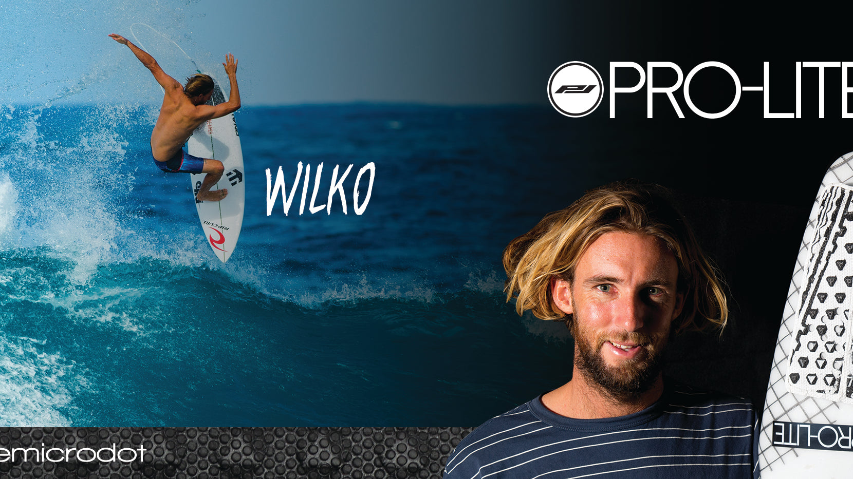 Matt Wilkinson surfing on his signature traction pad.