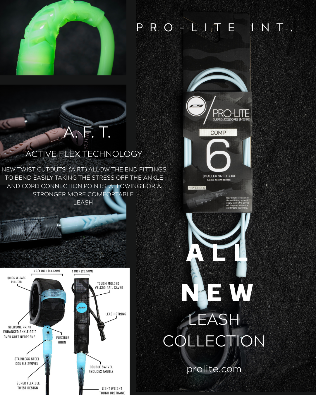 Pro-Lite active flex technology surfing leashes