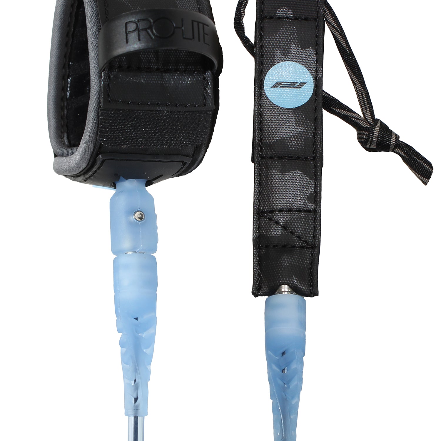 pro-lite 5'5 foot comp surfboard leash clear blue
