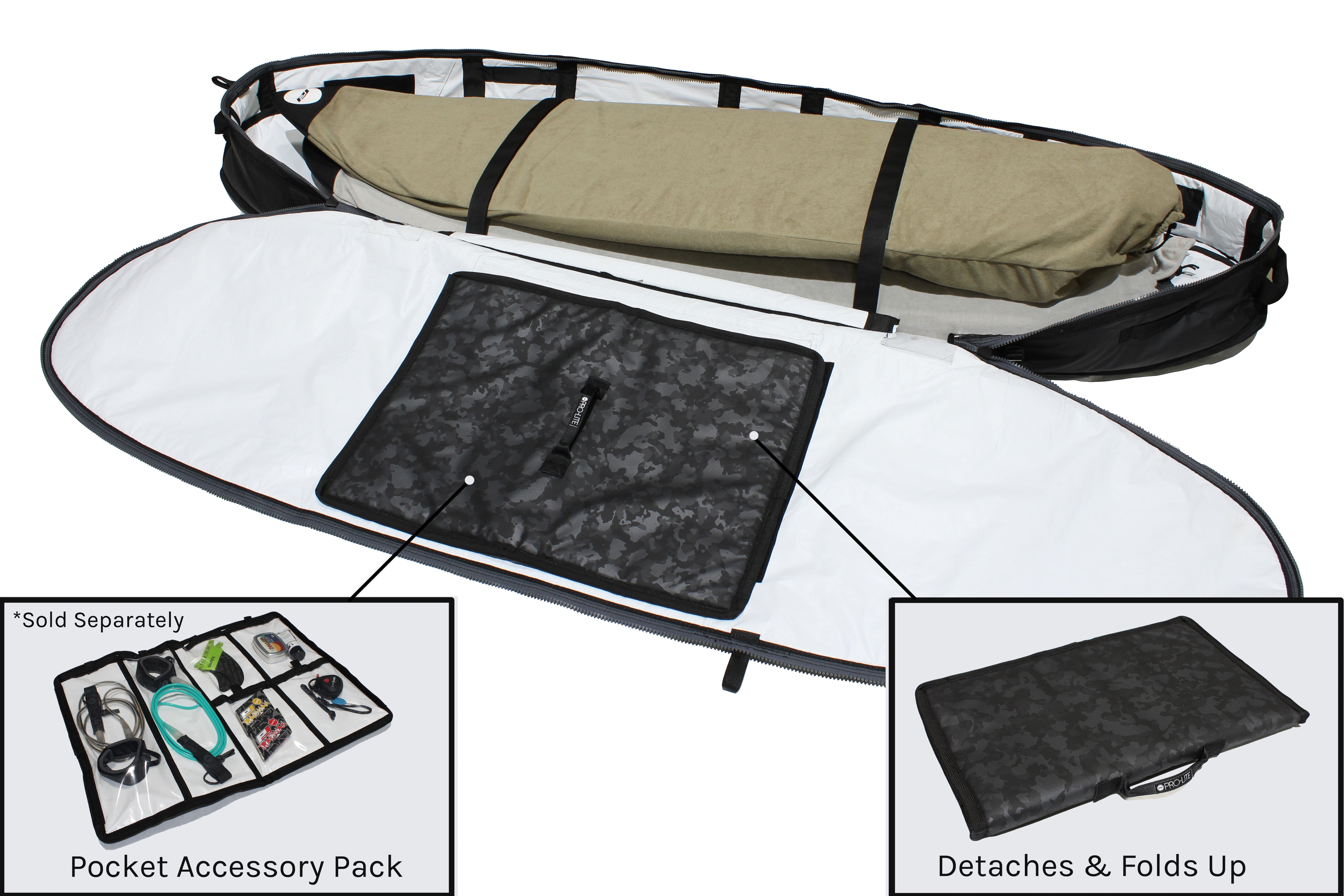 Pro-Lite finless coffin surfboard travel bag 3-4 boards accessory pack attachment