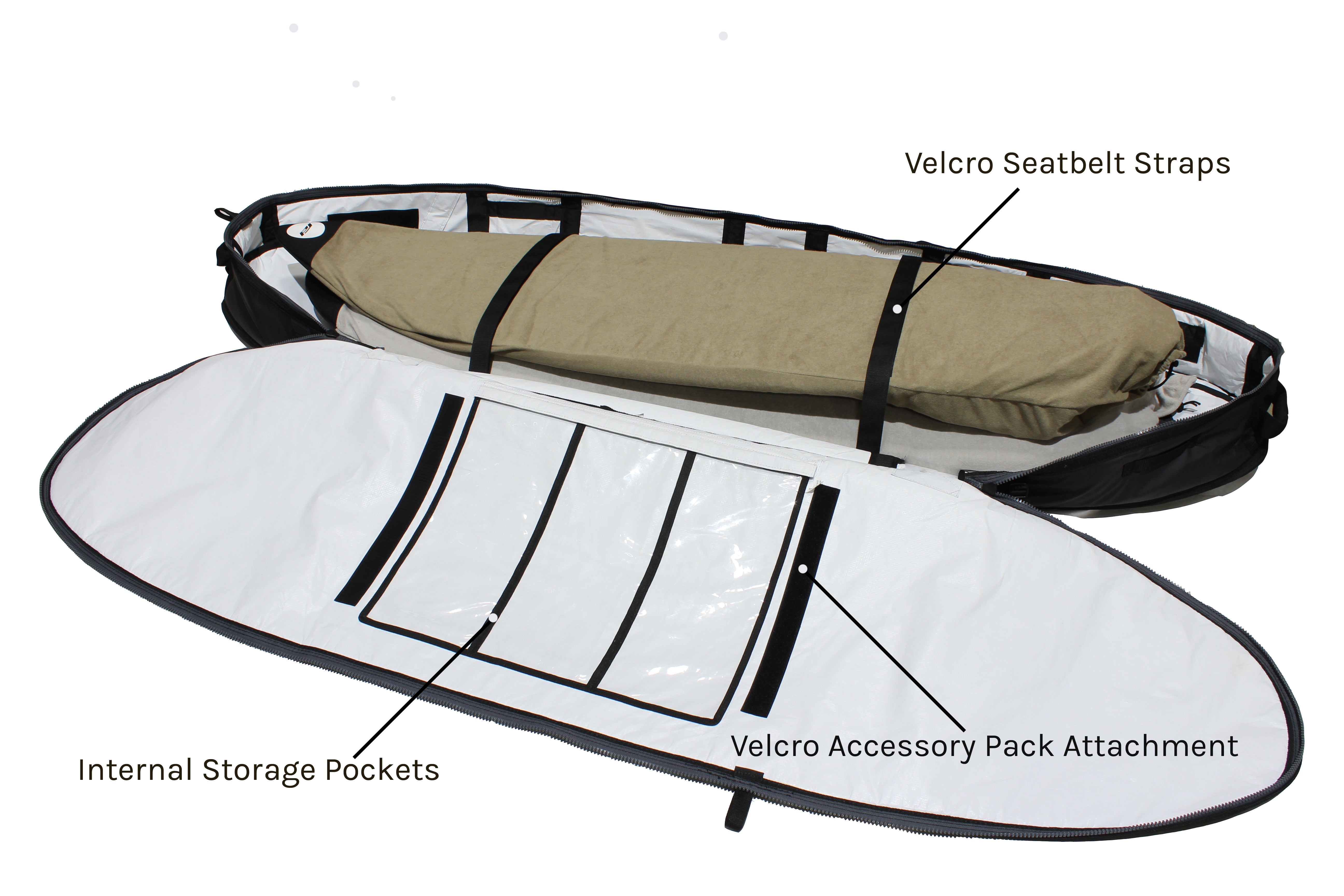 Pro-Lite finless coffin surfboard travel bag 3-4 boards internal pockets
