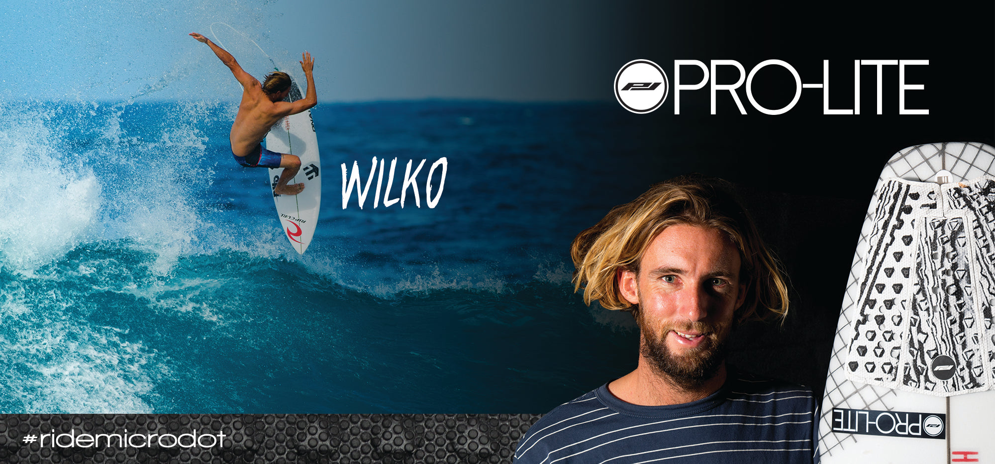 Matt Wilkinson surfing on his signature traction pad.