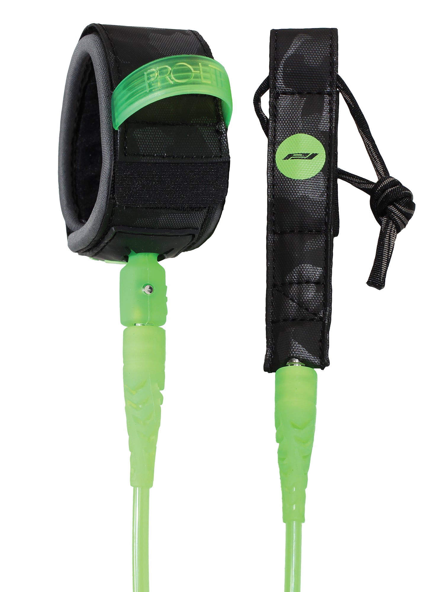 pro-lite 5'5 foot comp surfboard leash lime green
