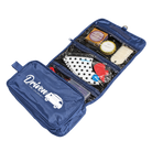 navy blue travel accessory pack with windowed compartments