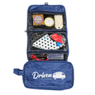 navy blue surf travel accessory pack with windowed storege compartments