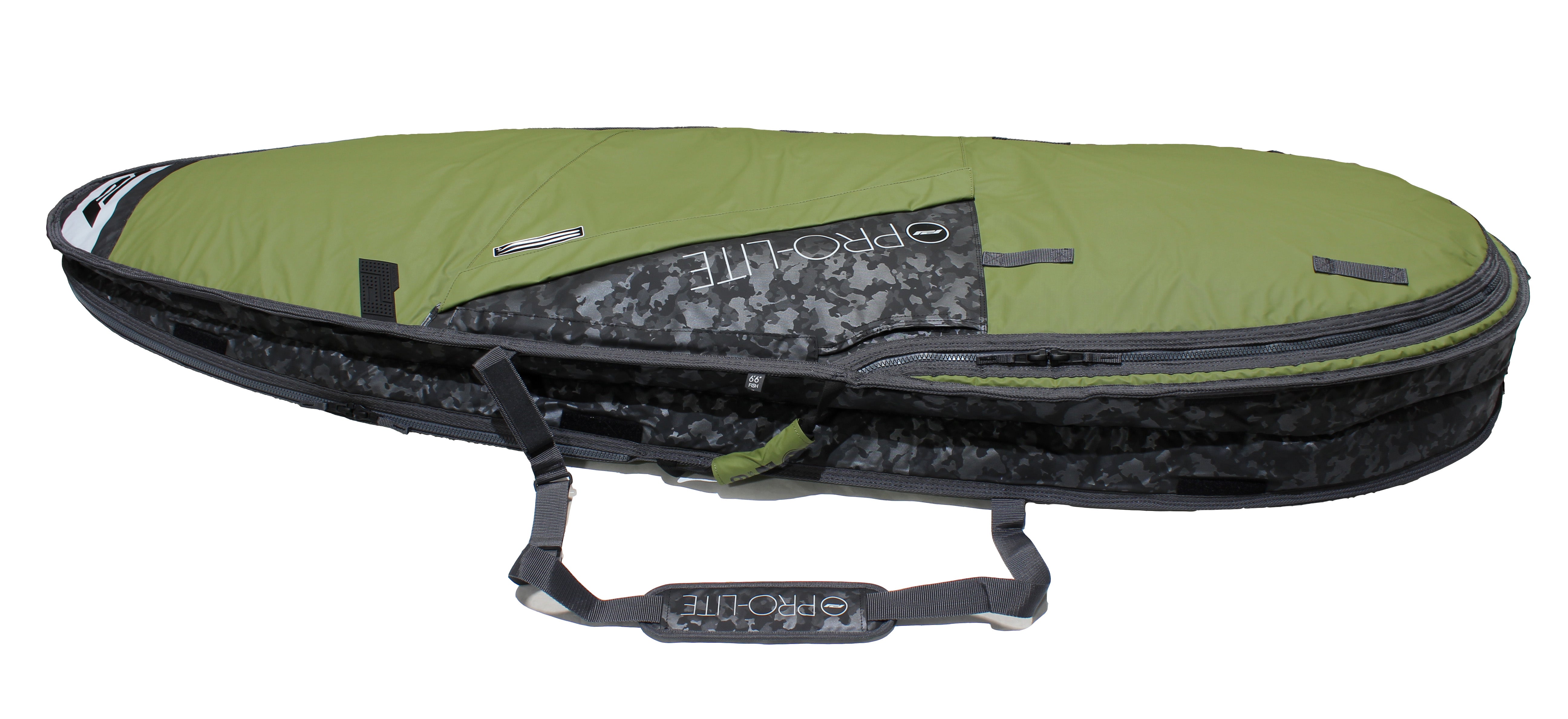 Pro-Lite smuggler fish/hybrid surfboard travel bag side view.