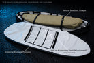 finless coffin travel bag open showing internal storage