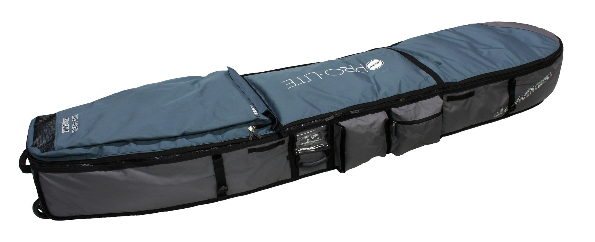 Prolite wheeled coffin travel bag. Holds 3-4 long surfboards.