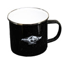 Black stainless steel camping mug with vintage logo