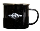 Black stainless steel camping mug with vintage logo 1982-2022