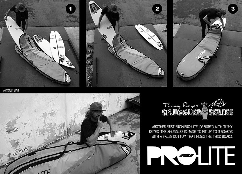 Loading 3 boards into the smuggler surfboard travel bag.